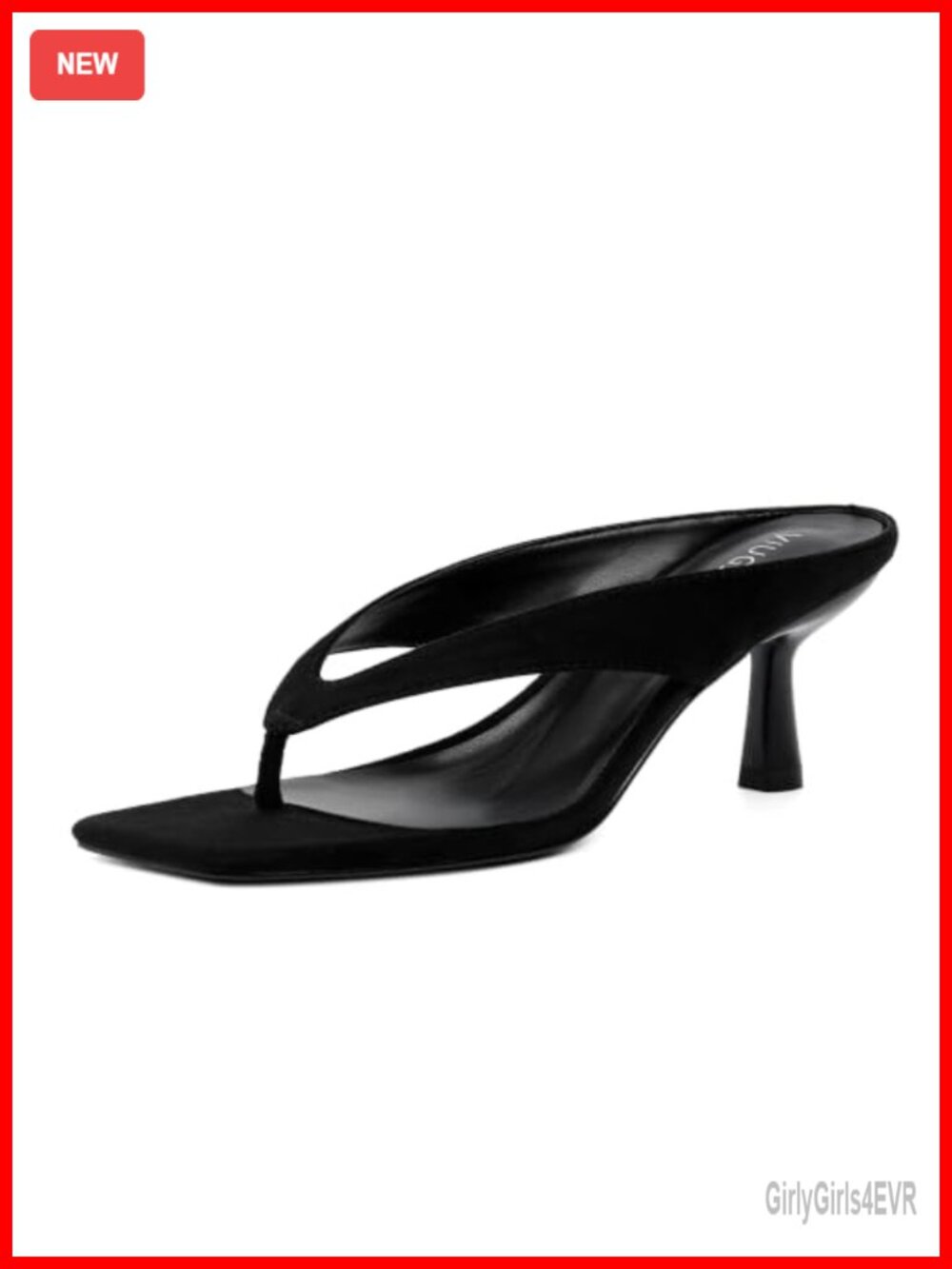 Square Toe Thong Kitten Heel Sandal Faux Suede Slip On Heels